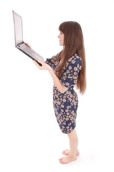 Portret van student tienermeisje met laptop — Stockfoto