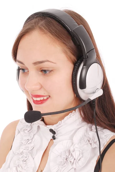 Beautiful customer service operator student girl with headse — Stock Photo, Image