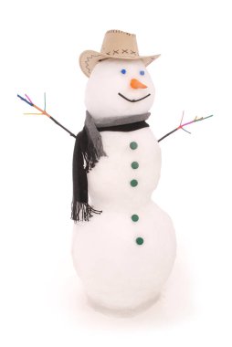 Şerif'in şapka ve atkı ile beyaz kardan adam. 