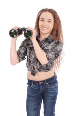 Dürbün ile çekici gülümseyen genç kız