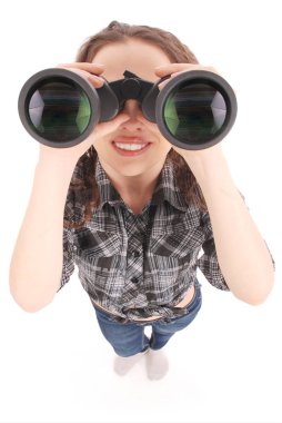 Dürbün ile çekici gülümseyen genç kız