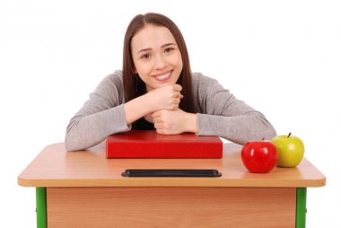 Eğitim, insanlar, genç ve okul kavramı - genç liseli kız 