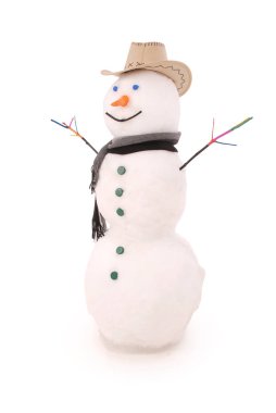 Şerif'in şapka ve atkı ile beyaz kardan adam. 