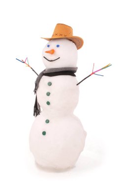 Şerif'in şapka ve atkı ile beyaz kardan adam. 