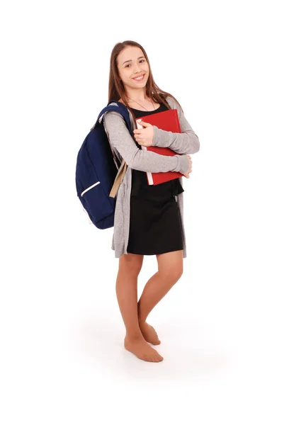 Bildung, Menschen, Teenager und Schulkonzept - Teenager-Schulmädchen mit rotem Buch — Stockfoto
