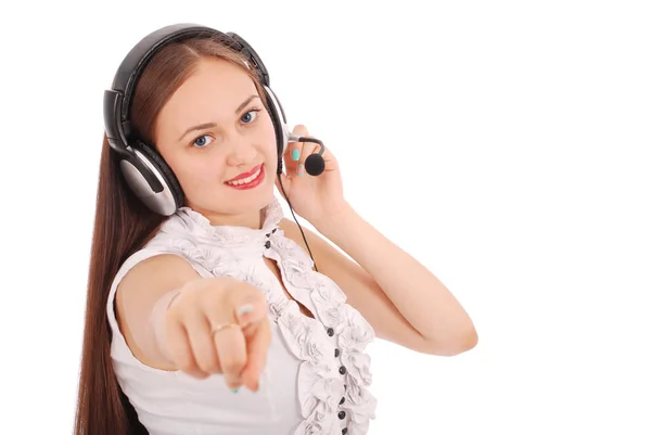 Bastante adolescente escuchando música en sus auriculares — Foto de Stock