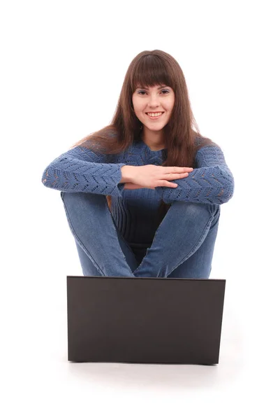 Retrato de estudiante adolescente con portátil — Foto de Stock