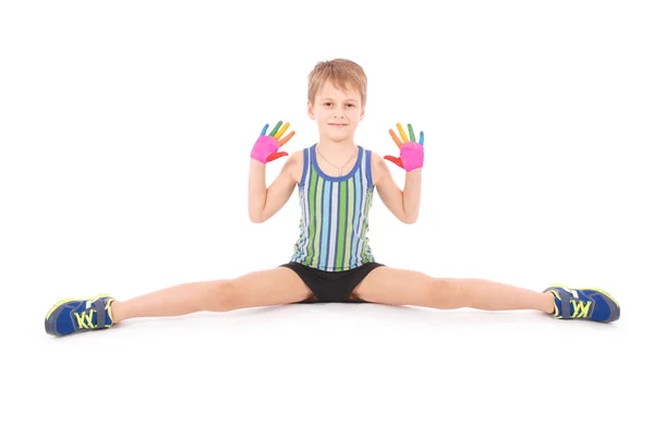 Beautiful little boy with hands in the paint — Stock Photo, Image