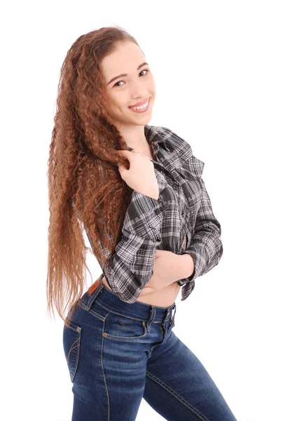 Hermosa chica con el pelo ondulado largo . —  Fotos de Stock