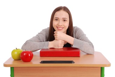 Eğitim, insanlar, genç ve okul kavramı - genç liseli kız 