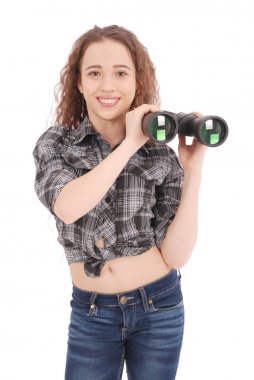 Dürbün ile çekici gülümseyen genç kız