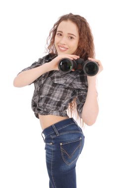 Dürbün ile çekici gülümseyen genç kız