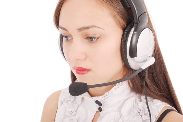 Krásný zákazníkům služby operátor studentka s headset — Stock fotografie