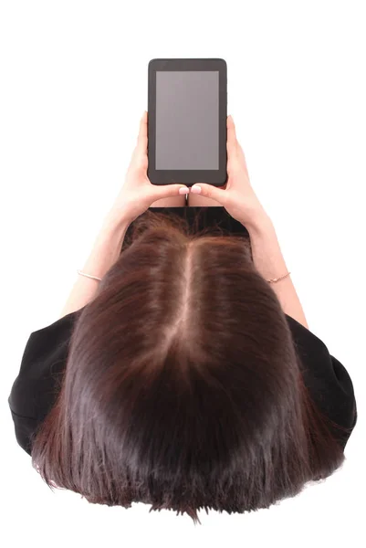 Teenager-Mädchen hält Tablet-Computer-Blick von oben — Stockfoto