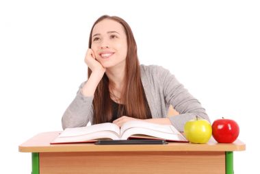 Eğitim, insanlar, genç ve okul kavramı - genç liseli kız 