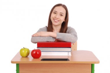 Eğitim, insanlar, genç ve okul kavramı - genç liseli kız 