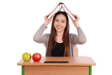 Eğitim, insanlar, genç ve okul kavramı - genç liseli kız 