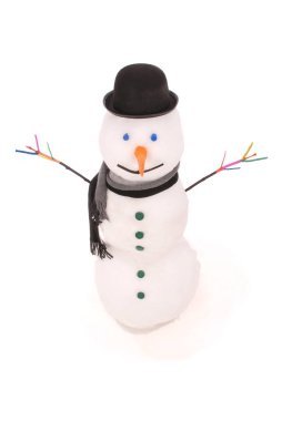 Atkı ve şapka Melon ile beyaz kardan adam. 