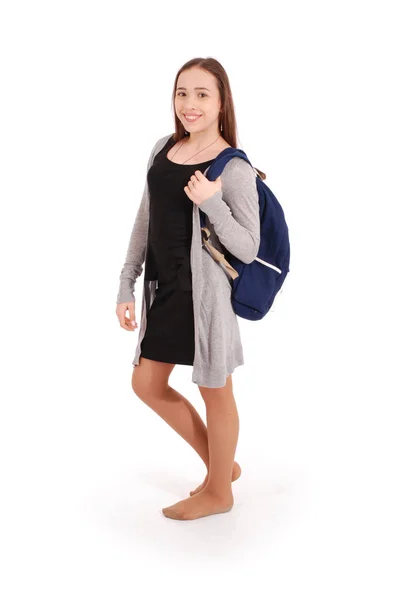 Portret van tiener meisje met school rugzak — Stockfoto