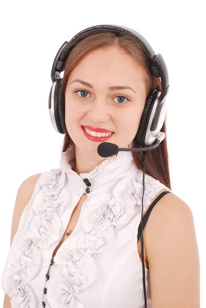 Güzel müşteri hizmeti operatör öğrenci kız headse ile — Stok fotoğraf