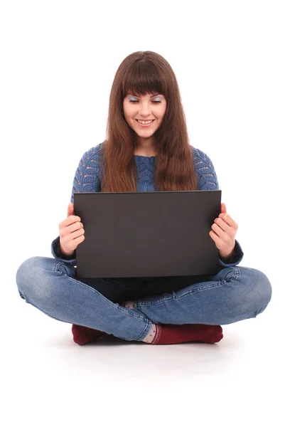 Portrait of student teenage girl with laptop — Stock Photo, Image