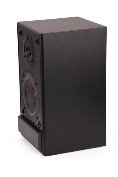 Black sound speakers isolated over the white background with soft shadow