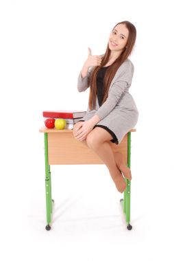 Eğitim, insanlar, genç ve okul kavramı - genç liseli kız 