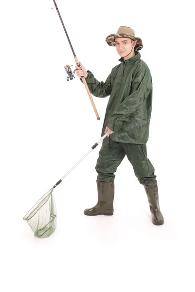 Fisherman holding a fishing pole — Stock Photo, Image