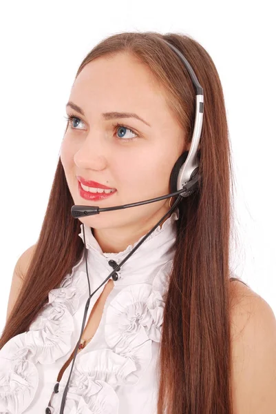 Beautiful customer service operator student girl with headse — Stock Photo, Image