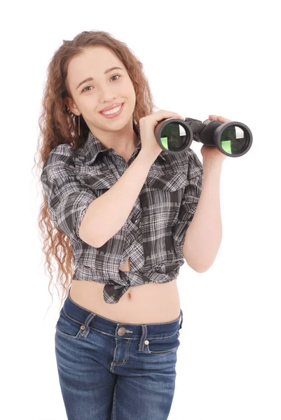 Dürbün ile çekici gülümseyen genç kız