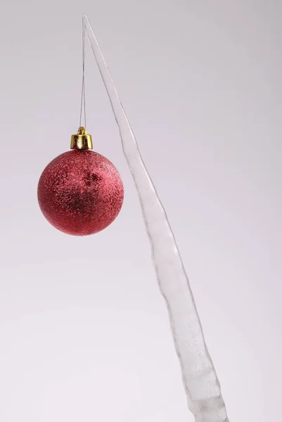 Ijspegel met een kerstboom-speelgoed — Stockfoto