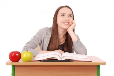 Eğitim, insanlar, genç ve okul kavramı - genç liseli kız 