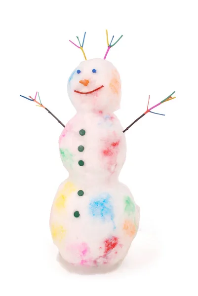 Color snowman with colored horns and hands — Stock Photo, Image