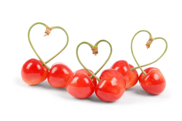 심장 모양의 달콤한 체리 과일의 쌍 줄기 — 스톡 사진