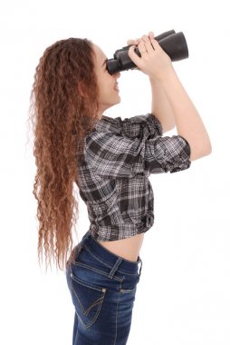 Dürbün ile çekici gülümseyen genç kız