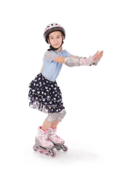 Little pretty girl on roller skates — Stock Photo, Image