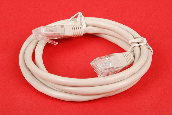 Patch cord grey network cable with molded RJ45 plug — Stock Photo, Image