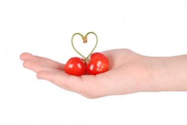 Tatlı kiraz meyve şekilli kalp ile çift taraftan kök