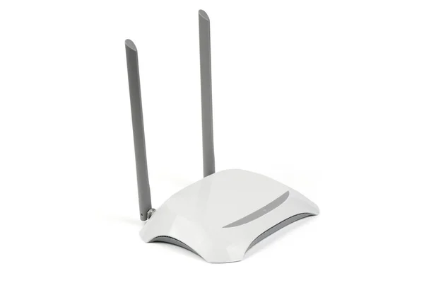 Routeur WI-FI blanc avec deux antennes (chemin de coupure ) — Photo