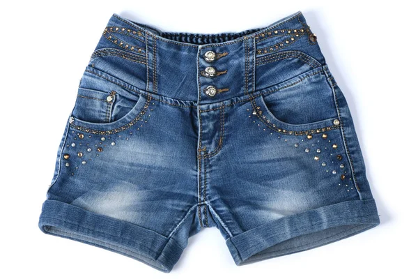 Children jeans shorts isolated on white. — ストック写真