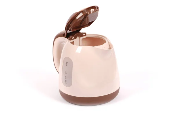 Electric kettle, isolated on white. Stylish modern beige and brown. — Stock Photo, Image