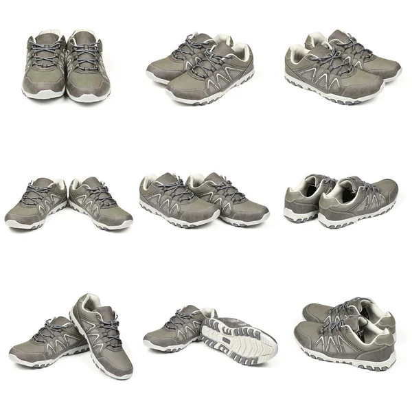 Nine pair gray modern sneakers — Stock Photo, Image