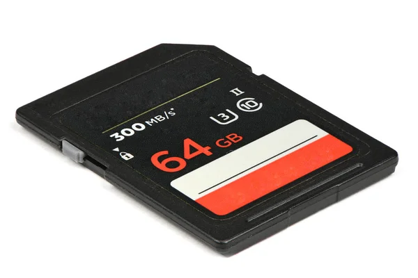 Tarjeta de memoria profesional moderna cuenta con capacidad de almacenamiento de 64 GB —  Fotos de Stock