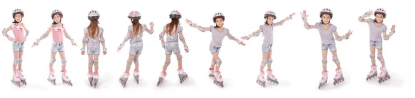 Nine cute girl on roller skates — Stock Photo, Image