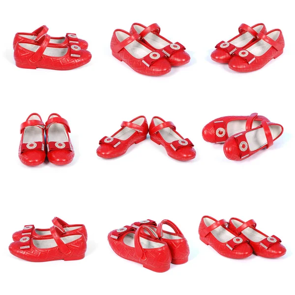 Nine chilren red shoes — Stock Photo, Image