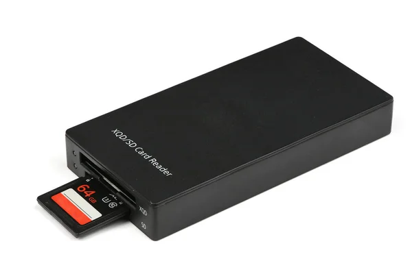 New data memory card and reader used in video photo products. — Stock Photo, Image
