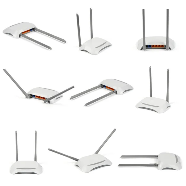 Nueve Router Blanco Con Dos Antenas Aisladas Sobre Fondo Blanco — Foto de Stock