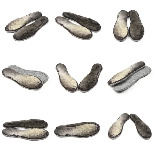 Девять Зимних Меховых Стельков Обуви Белом Фоне Фото Высокого Разрешения — стоковое фото