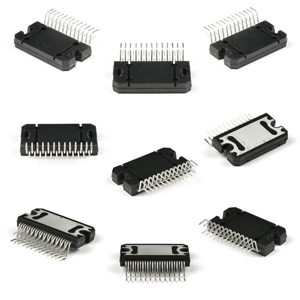 Nueve Nuevos Microchips Amplificadores Baja Frecuencia Ulf Aislados Sobre Fondo — Foto de Stock