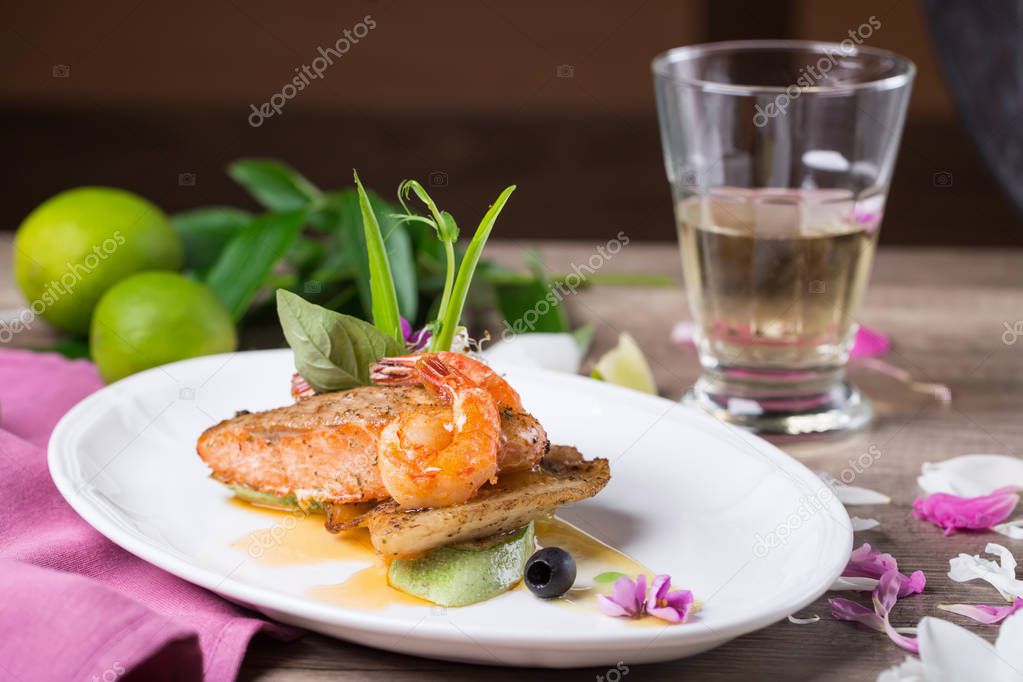 A delicious dish of grilled salmon and shrimp 